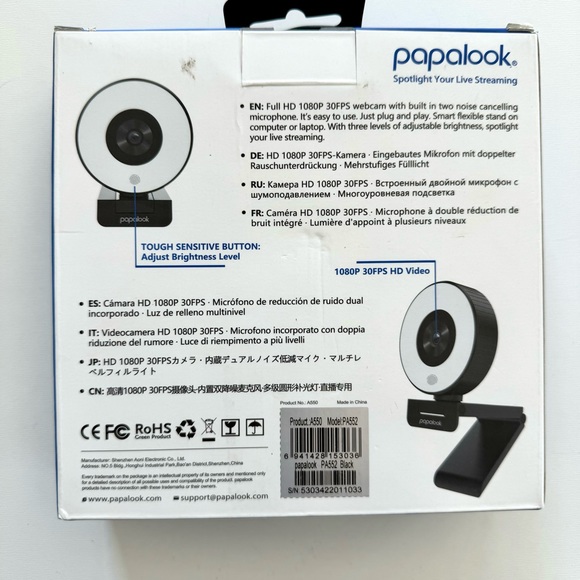 Papalook PA552 HD 1080P Live Streaming Webcam with Studio-Like Ring Light - NEW - Picture 4 of 5
